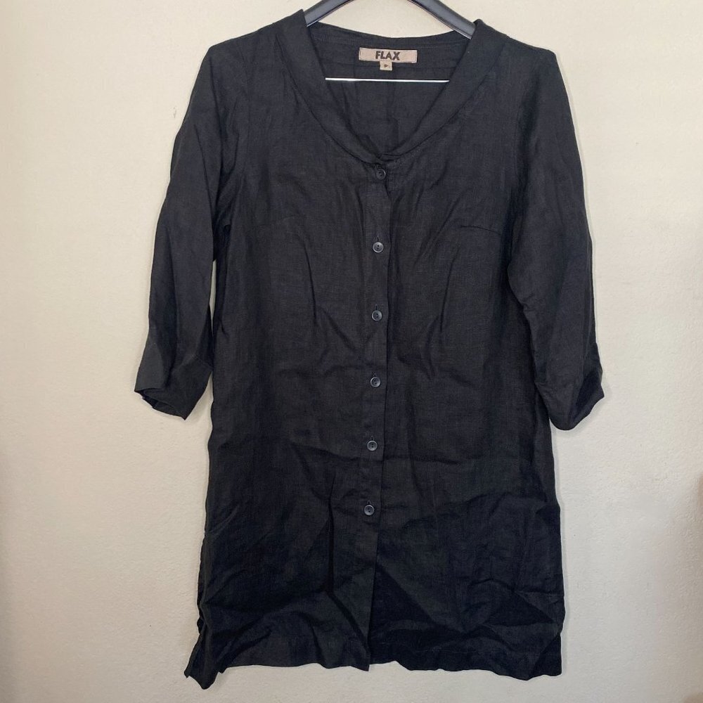 Flax Lagen Look Linen Button 3/4 Sleeve Shirt Dress